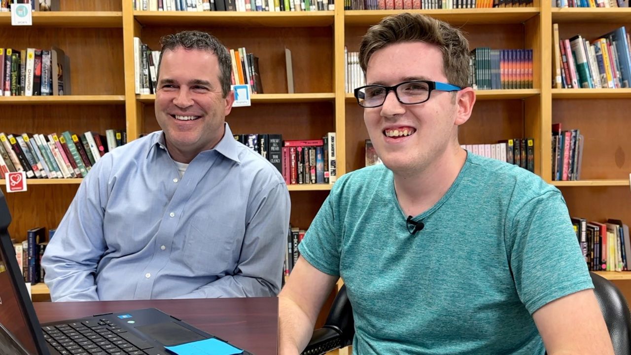 Junior student at Sanger’s Linda Tutt High School, Dylan Crow and his Principal Anthony Love, reminisce about the time Crow punched Love. They can laugh about it now, because Crow’s learning how to control his anger, and is owning his mistakes. (Spectrum News 1/Lupe Zapata)